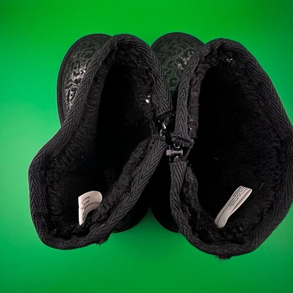 HARPER CANYON Big Girls Shearling Boots Black/Silver Metallic Animal Print Sz 10 - Picture 5 of 6
